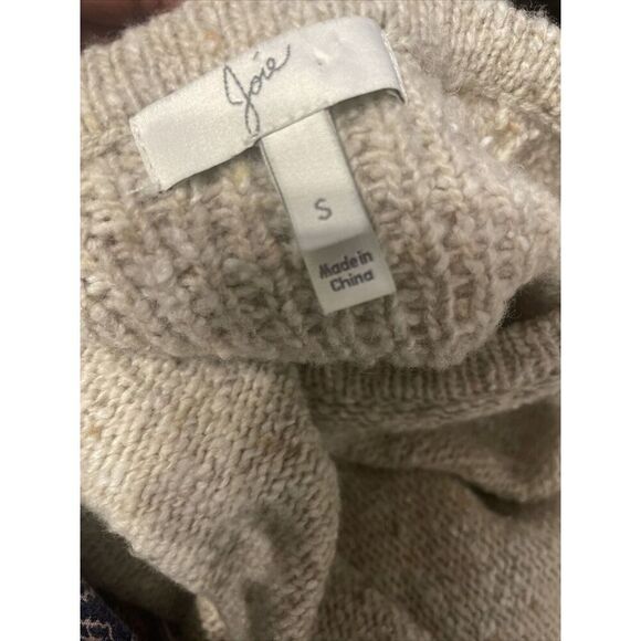 Joie Lace Up Sweater Pedra Oatmeal Wool Small Fringe Hem Pullover Poncho Sweater - Picture 4 of 6